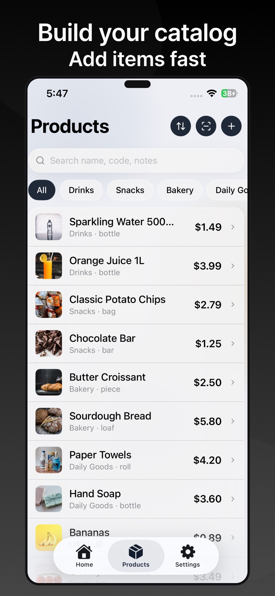 MiniStall product catalog list
